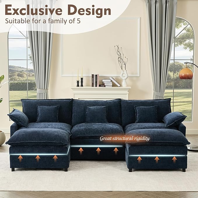 108" U Shaped Couch, Modular Sectional Sofa, 3-Seater Comfy Cloud Couch,...