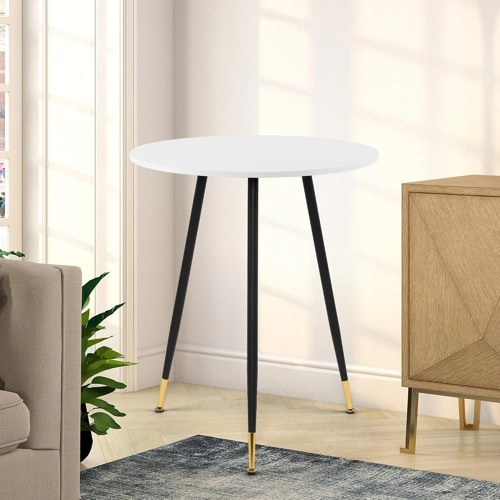 NOBPEINT Round Modern Wooden Side Table, 28 Inches End Table with 3 Metal Leg...