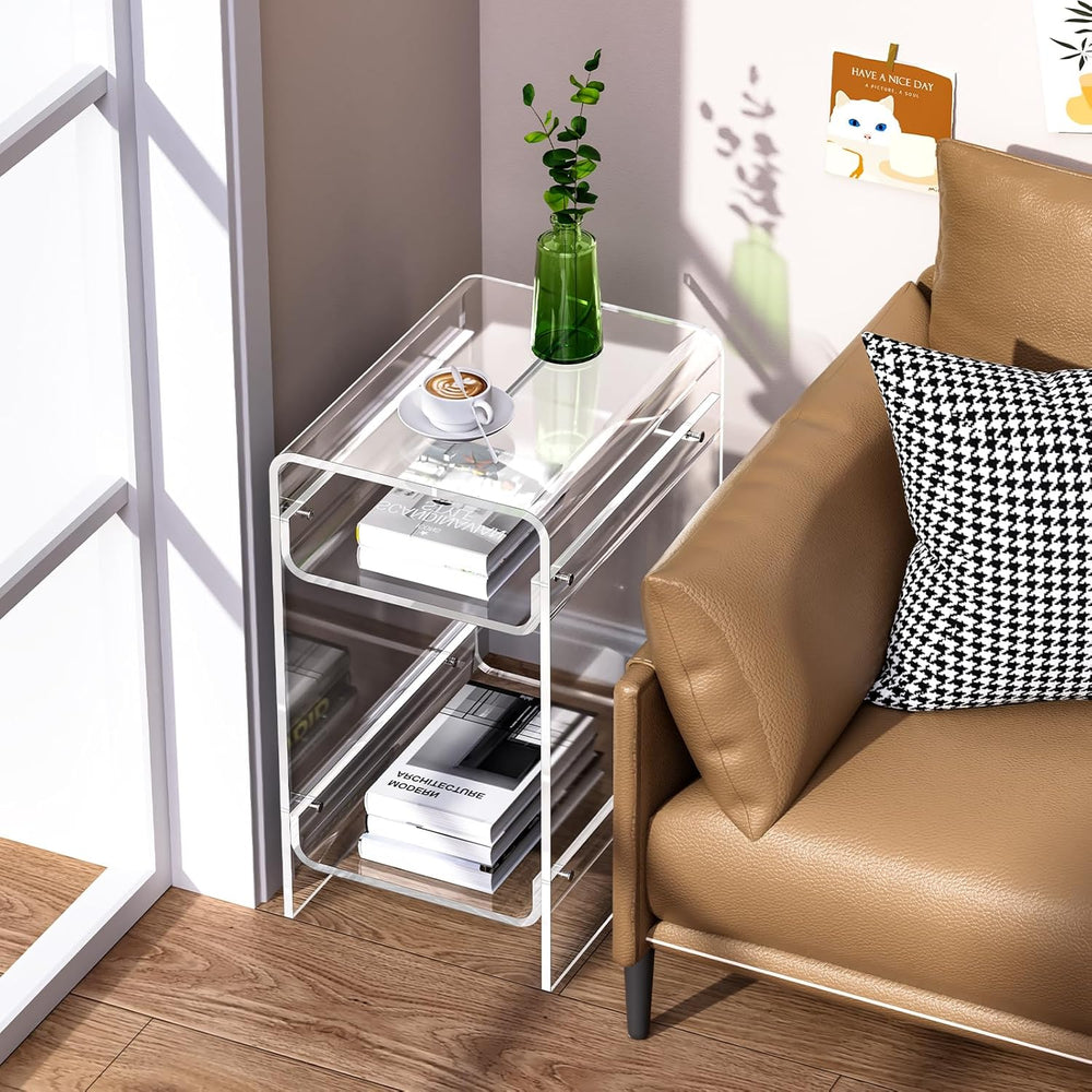 Clear Acrylic Side Table, Narrow Nightstand Bedside Table for Bedroom, Skinny...