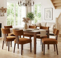 Mid Century Modern Dining Chairs Set of 6, Upholstered Wooden Dining Room Chairs, Farmhouse Kitchen Chairs, Accent Armless Side Chairs with Curved Back for Living Room, Brown Velvet, 6PCS