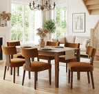 Mid Century Modern Dining Chairs Set of 6, Upholstered Wooden Dining Room Chairs, Farmhouse Kitchen Chairs, Accent Armless Side Chairs with Curved Back for Living Room, Brown Velvet, 6PCS