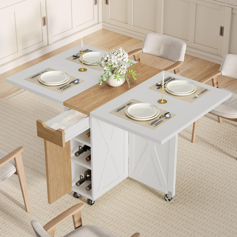 Folding Dining Table with 6 Wheels, Drop Leaf Tables for Small Spaces, Foldab...