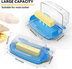 Blue Butter Dishes with Lid for Countertop Refrigerator, Clear Butter Dish Plastic Flip Top Lid Butter Container with Spreader, Non-Slip Bottom Butter Holder Keeper (Transparent Cover Blue)