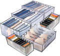 TOOVREN Drawer Organizers for Clothing 6PCS, Wardrobe Clothes Organizer, Dresser Drawer Organizer Clothes Jeans Storage Socks Underwear Organizer (Shirt+Jeans+T-Shirt+Bra+Underwear+Socks Grids, Gray)