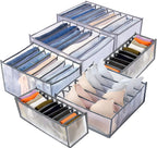 TOOVREN Drawer Organizers for Clothing 6PCS, Wardrobe Clothes Organizer, Dresser Drawer Organizer Clothes Jeans Storage Socks Underwear Organizer (Shirt+Jeans+T-Shirt+Bra+Underwear+Socks Grids, Gray)