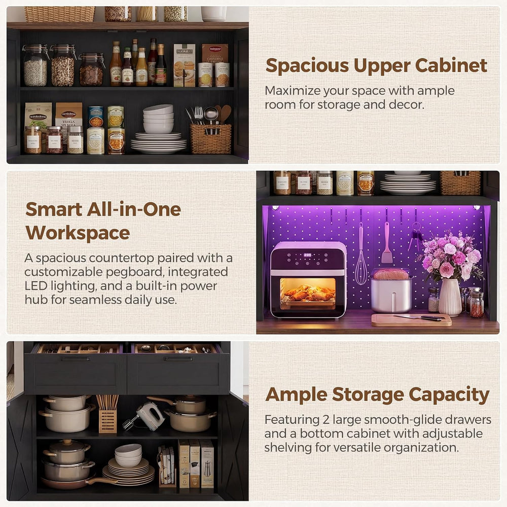 Unikito Pantry Cabinet with Microwave Countertop, 71" Tall Kitchen Pantr...
