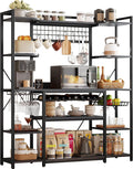 IRONCK Large Bakers Rack with Power Outlet, 62 Inch Wide Microwave Stand, Coffee Bar with Storage, Kitchen Racks and Shelves, Vintage Black