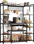 IRONCK Large Bakers Rack with Power Outlet, 62 Inch Wide Microwave Stand, Coffee Bar with Storage, Kitchen Racks and Shelves, Vintage Black