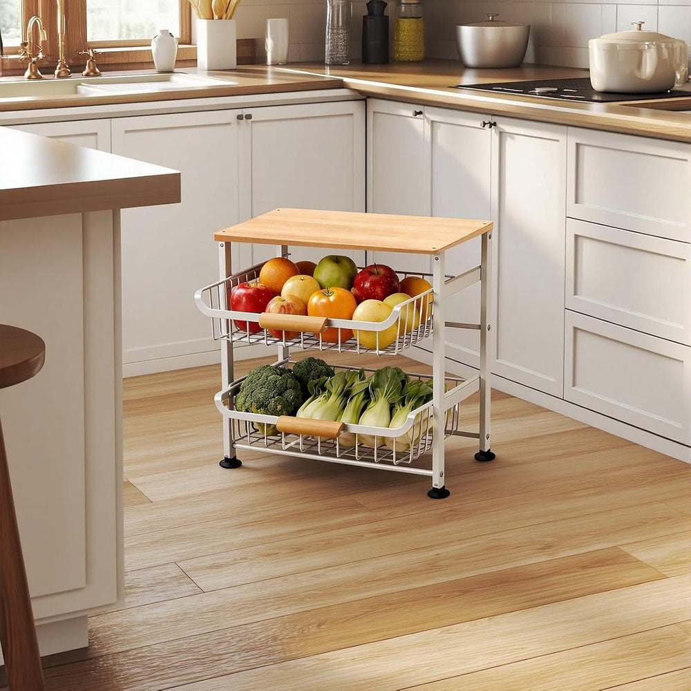 3-Layer Fruit Basket Kitchen Food Organizer and Rack Rolling Pantry Kitchen C...