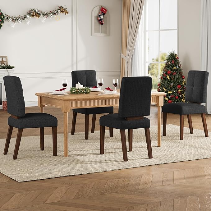 Wooden Dining Chairs Set of 6, Dining Room Chairs with Wood Legs, Cloud-Like Cushion & Reinforcement Structure Design for Kitchen/Living Room/Restaurant, Easy Assembly