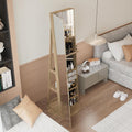 Montary 360° Rotating Jewelry Cabinet with Full-Length Mirror - Freestanding Jewelry Armoire with Lockable Storage, Built-In Lighted Mirror & Back Display Shelves,Brown