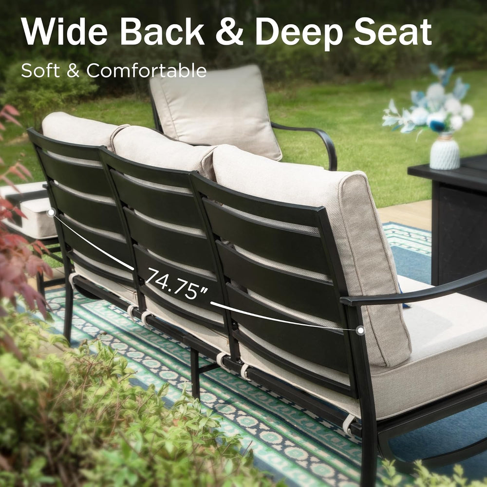 PHI VILLA Metal Patio Sofa with 5.75" Extra-Thick Waterproof Cushion, 3 ...