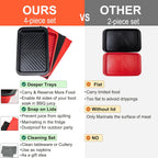 Deep Grilling Prep and Serve Trays with lid, BBQ Tray for Marinating Raw and Cooked Food, Diswasher Safe Nesting Trays Black in Red