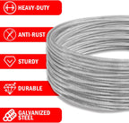 40ft Clothes Line Outdoors 3/16" Wire Ropes Silver PVC Coating Laundry Drying Clothesline Retractor with Metal Hooks Heavy Duty for Umbrella Travel Outside Camping Backyard