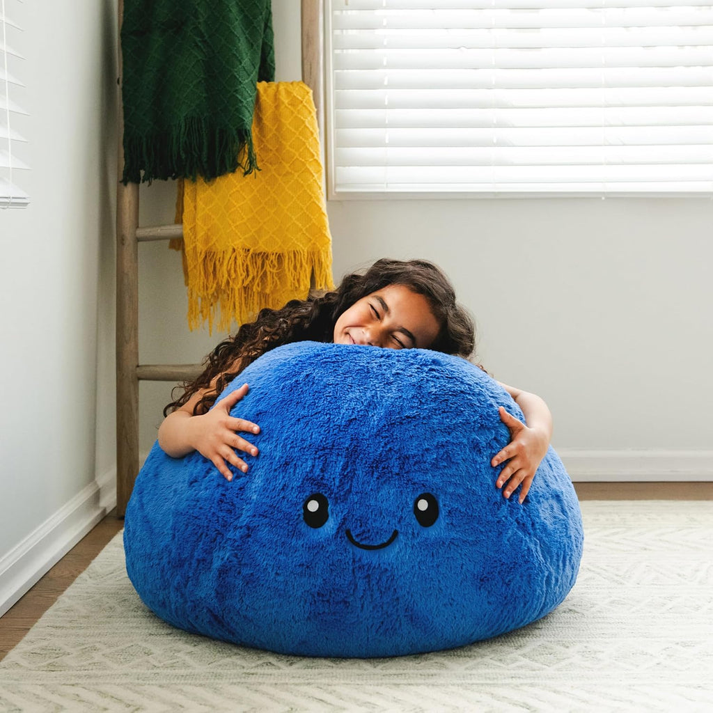 Big Joe Blueberry PlushiPals Super Soft Bean Bag Chair for Kids, Ultra-Soft Plush Polyester Blend, 2.5 feet Refillable