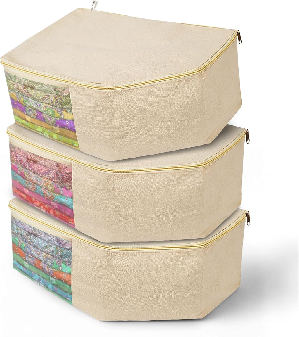 SOLSTICE 3 Pack Cotton Canvas Blouse Organizer for Wardrobe, 38 x 25 x 17 cm