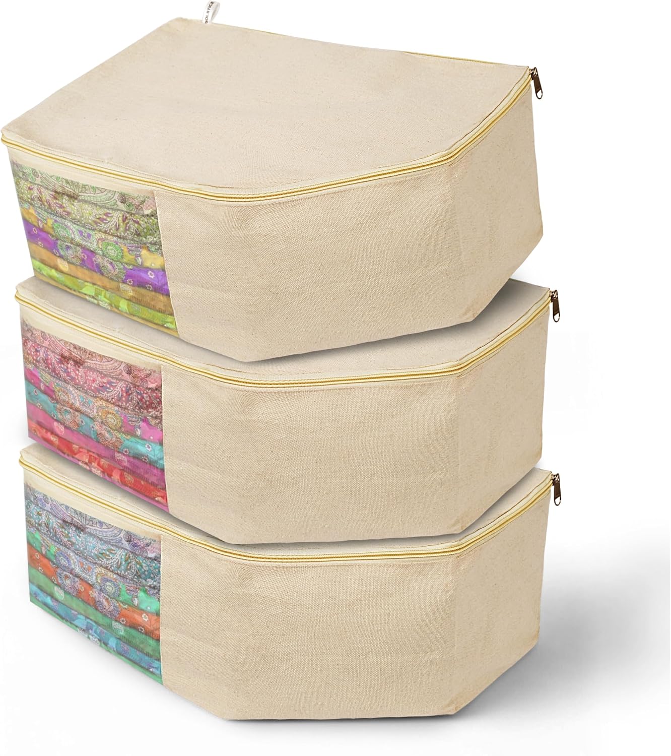 SOLSTICE 3 Pack Cotton Canvas Blouse Organizer for Wardrobe, 38 x 25 x 17 cm