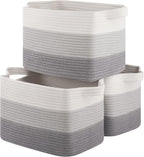 Storage Baskets for Organizing, Woven Baskets for Shelves, Rectangle Decorative Organizer for Storage Clothes, Toy, Books, Towels Nursery Bins 3 Pack (Gradient Grey, 14.17"x9.85"x9.45")