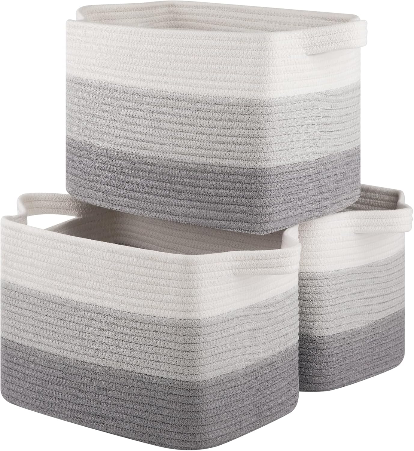 Storage Baskets for Organizing, Woven Baskets for Shelves, Rectangle Decorative Organizer for Storage Clothes, Toy, Books, Towels Nursery Bins 3 Pack (Gradient Grey, 14.17"x9.85"x9.45")