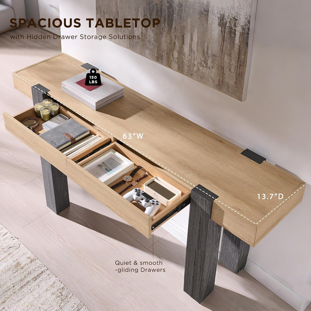 OKD Modern Farmhouse Entryway Table with 2 Drawers, 63" Wooden Console T...