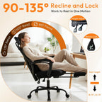 Desk Chair with Foot Rest, High-Back Mesh Office Chair with Wheels, Reclining Gaming Chair with Headrest and Adjustable Lumbar Support, 90°-130° Reclining, for Home Office and Gaming, Classic Black