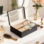 Delicate Jewelry Storage Box with Lock and Two Rolls Clear Lid Display Holder for Bracelet Watch Bangle Gift 10 * 7 * 3.7 Inches