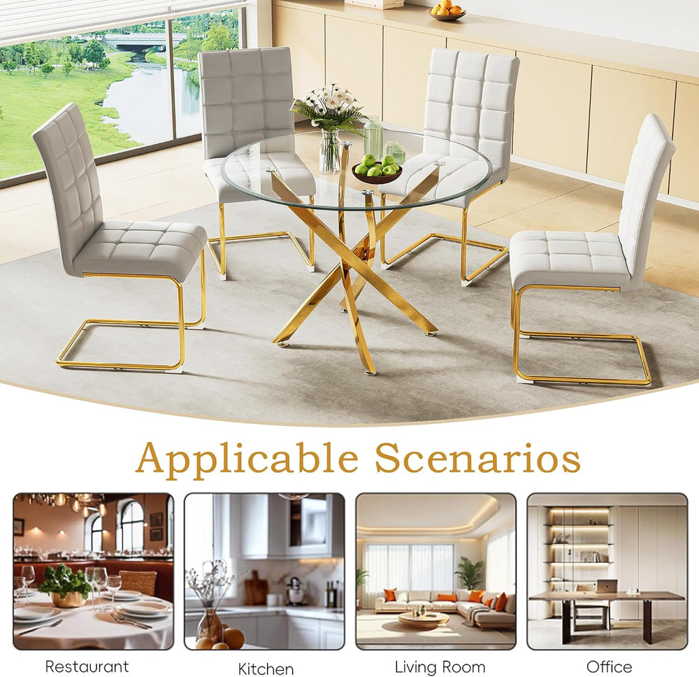 36 inch Round Glass Dining Table for 4 People,Modern Dining Room Table with S...