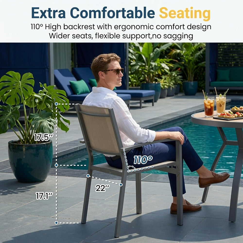 Elountik Set of 6 Heavy Duty Outdoor Patio Chairs, All Weather Textilene Mesh...