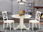 East West Furniture SHBO3-WHI-LC 3 Piece Dinette Set for Small Spaces Contains a Round Kitchen Table with Pedestal and 2 Faux Leather Upholstered Dining Chairs, 42x42 Inch, Linen White