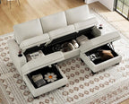 Belffin Small Corner Modular Sectional Couches for Living Room U Shaped Couch with Cup Holder White Couch