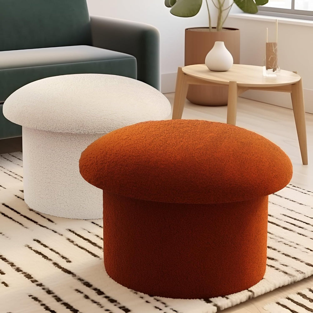 Foldable Mushroom-Shaped Storage Ottoman - Terracotta Color, Polyester Materi...