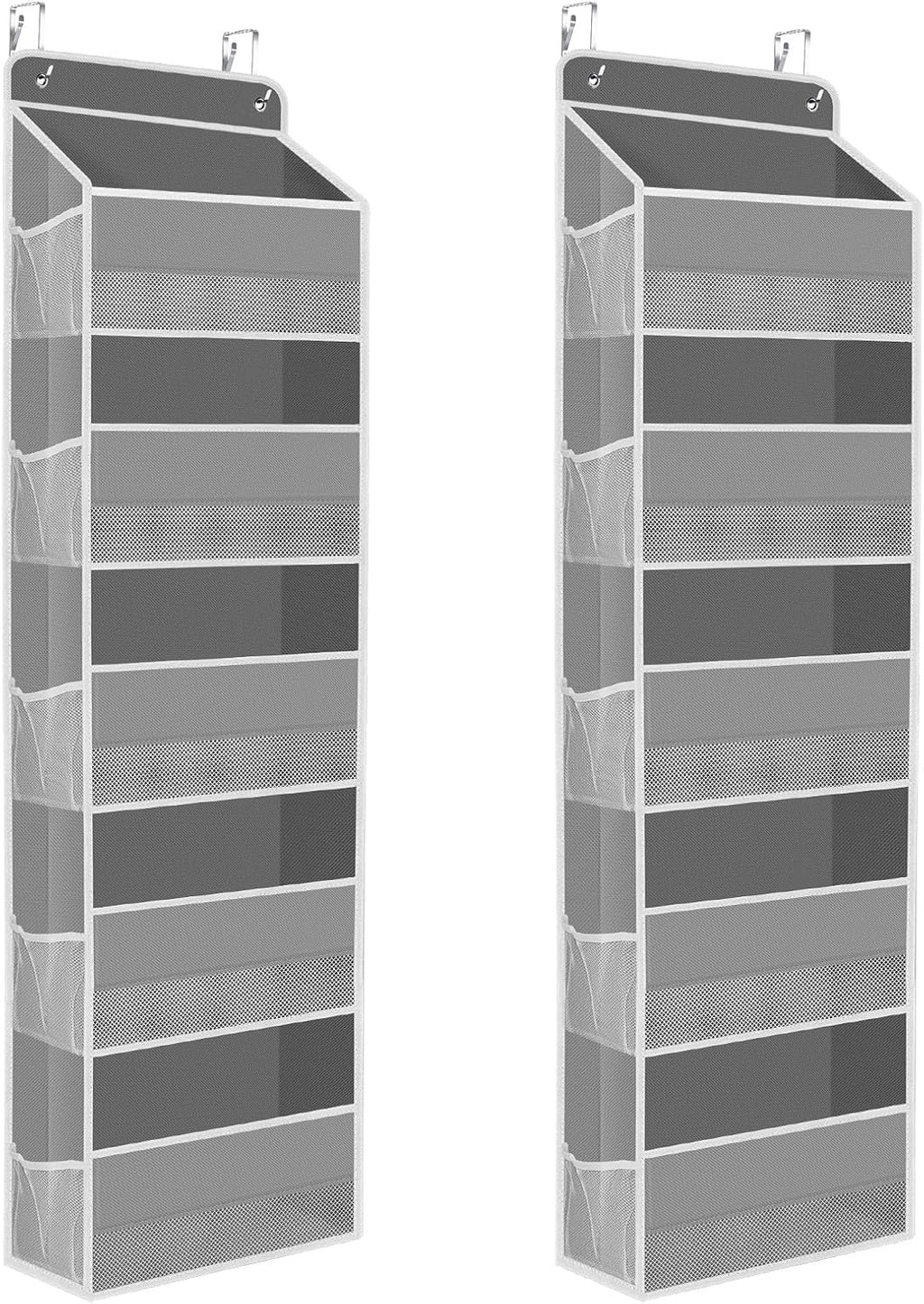 2 Pack Over The Door Organizer, Hanging Storage Organizer with Clear Window, 40lb Ultra Sturdy Large Capacity Room Organizer for Pantry Laundry Bathroom Nursery Closet (Grey)