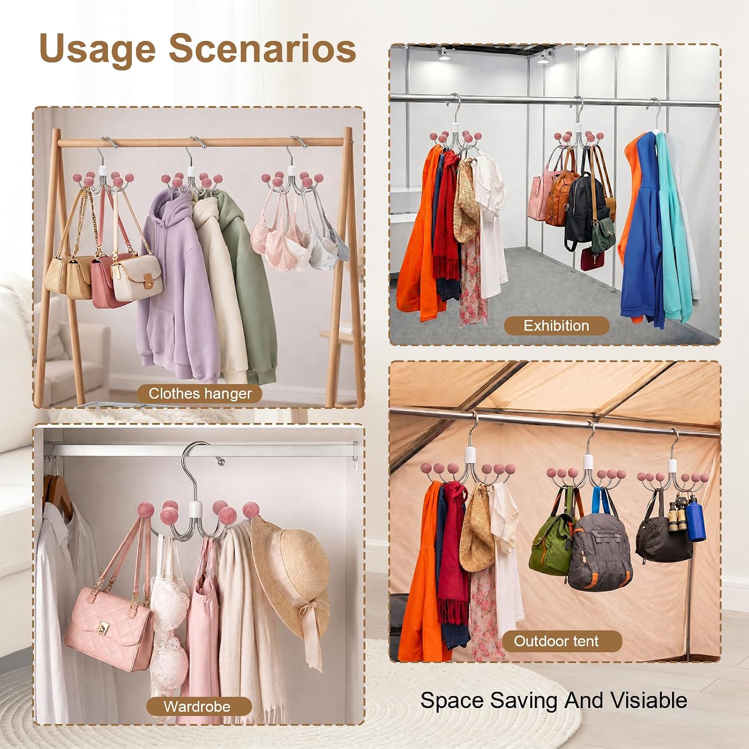 6-Pack 360° Swivel Hoodie & Purse Organizer with Cedar Balls, Multi-Purpose Closet Storage Hanger for Hoodies, Bags, Scarves, Hats, Space Saving, Anti-Slip, Ideal for Dorm, Apartment & Travel
