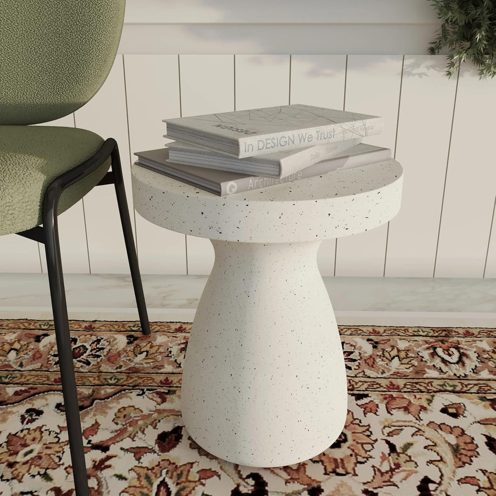 LeisureMod Wisp 16" Modern Wide Round Fiberstone Hourglass Design Side T...