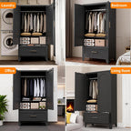 Anwick Metal Wardrobe Closet, 60" Tall Black Metal Wardrobe Cabinet | Hanging Rod, 1 Drawer, 2 Doors and Adjustable Shelf for Bedroom Guest Room Laundry Room