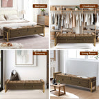 67" Storage Bench for Bedroom, End of Bed Bench King Size, Brown | Double Lids Storage Ottoman Bench with Golden Legs, Upholstered Velvet Bench for Foot of Bed Window Living Room Entryway