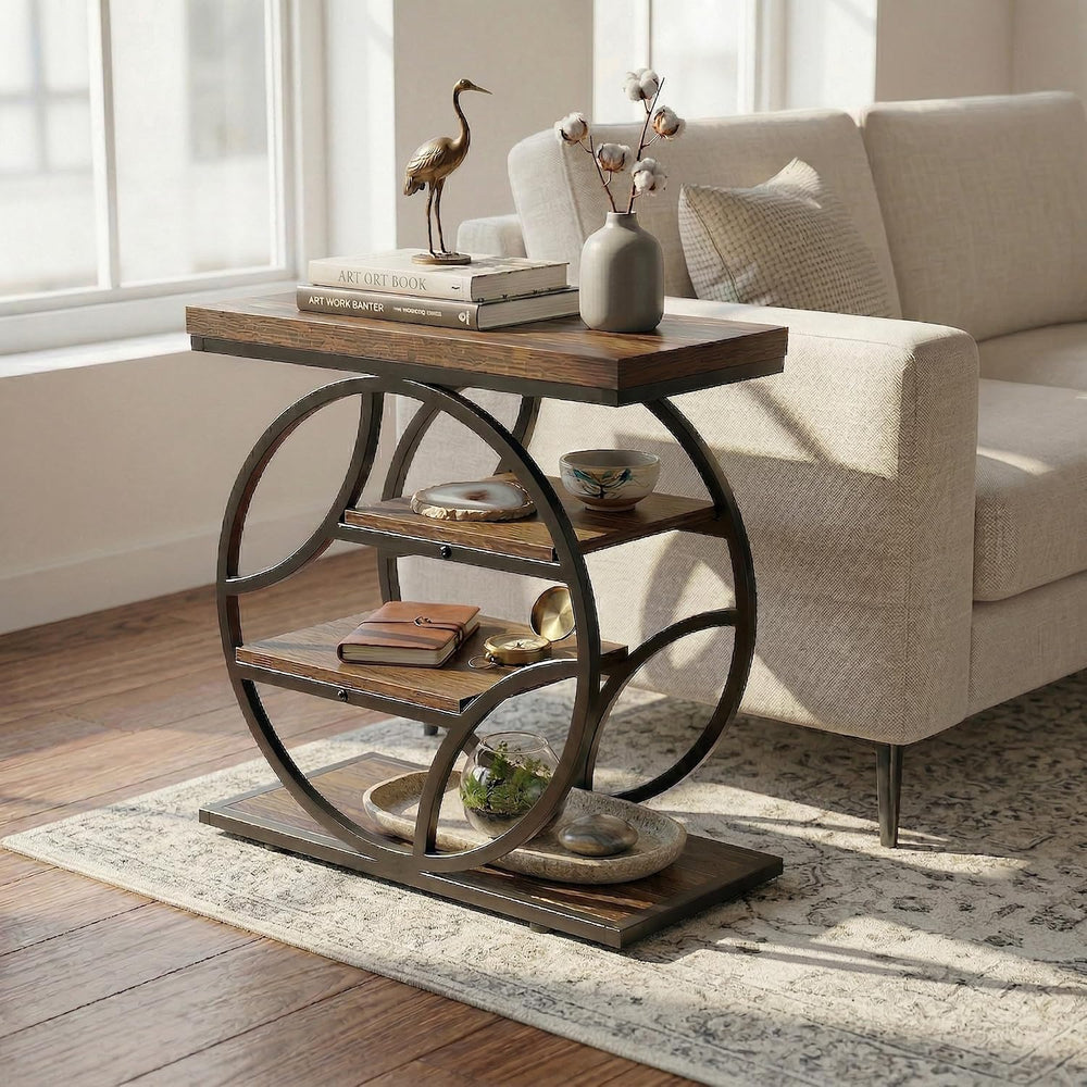 Tribesigns Side Table with 4-Tier Storage Shelf, 25-Inch Living Room Narrow E...