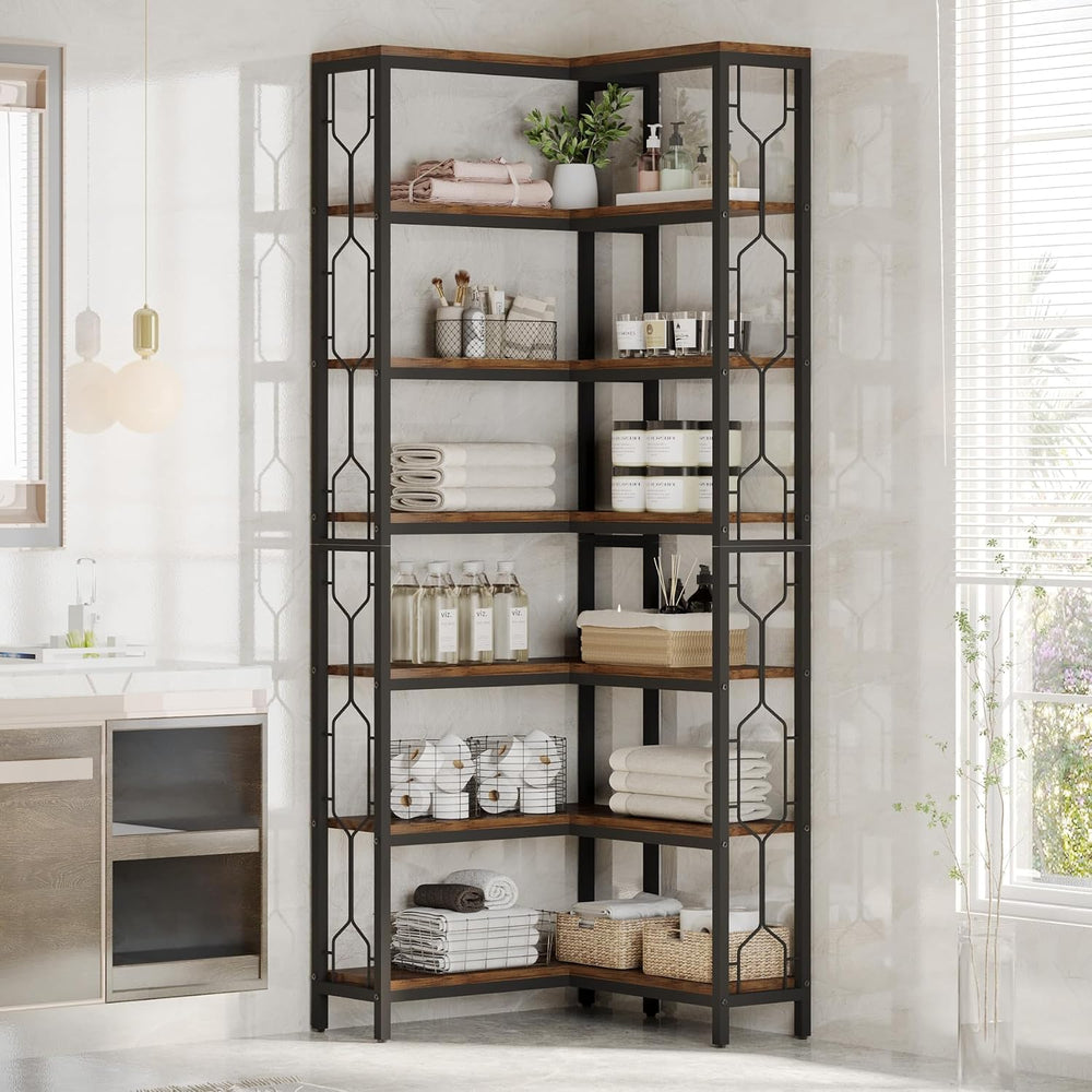 Tribesigns Corner Shelf, 7-Tier Industrial Corner Bookshelf and Bookcase | Fr...