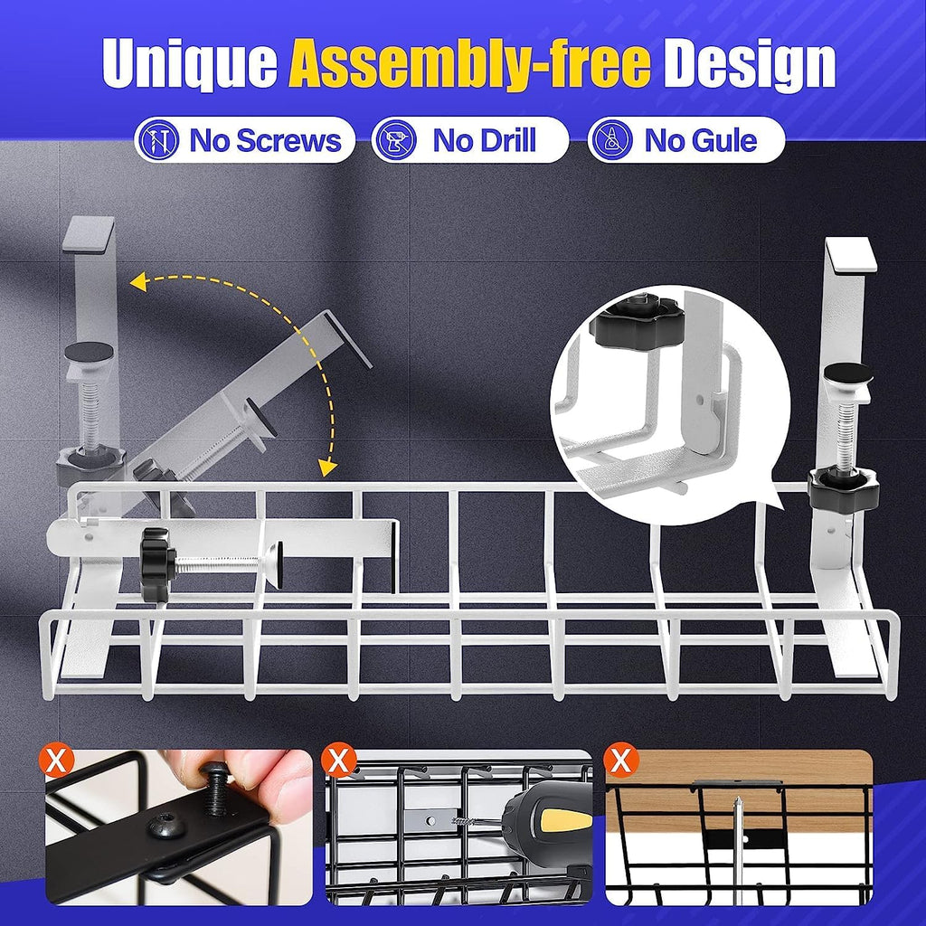 Under Desk Cable Management Tray 2 Pack, Xpatee Upgraded Wire Management No Drill No Screws, Cable Tray with Clamp for Wire Organizers, Computer Cord Rack for Office, Home - No Damage to Desk White