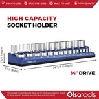 Olsa Tools Magnetic Socket Holder | 3/8-inch Drive | Metric | Blue | Holds 30 Sockets | Professional Quality Tools Organizer