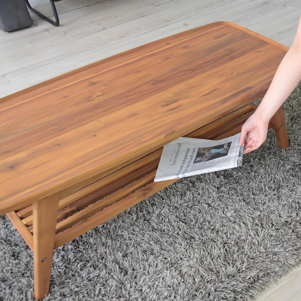 AZUMAYA Tray Edge Natural Acacia Wood Coffee Table NET-615 with Under Rack St...