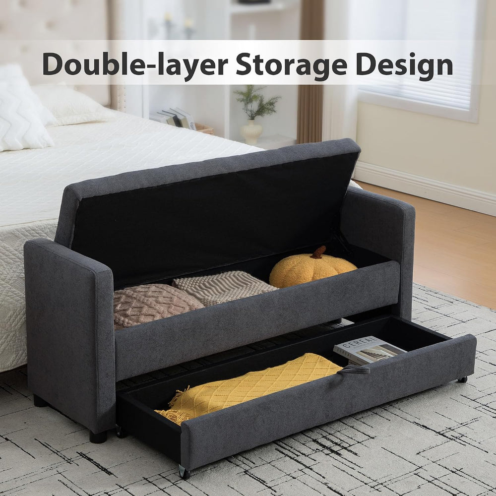 Chifee & Vingol 58.27" W Ottoman Bench with Double Storage Space, Up...