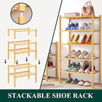 Smiry Shoe Rack, 2 Tier Small Bamboo Shoe Organizer, Stackable Free Standing Wooden Shoe Storage Shelf for Closet, Entryway, Front Door Entrance, Natural
