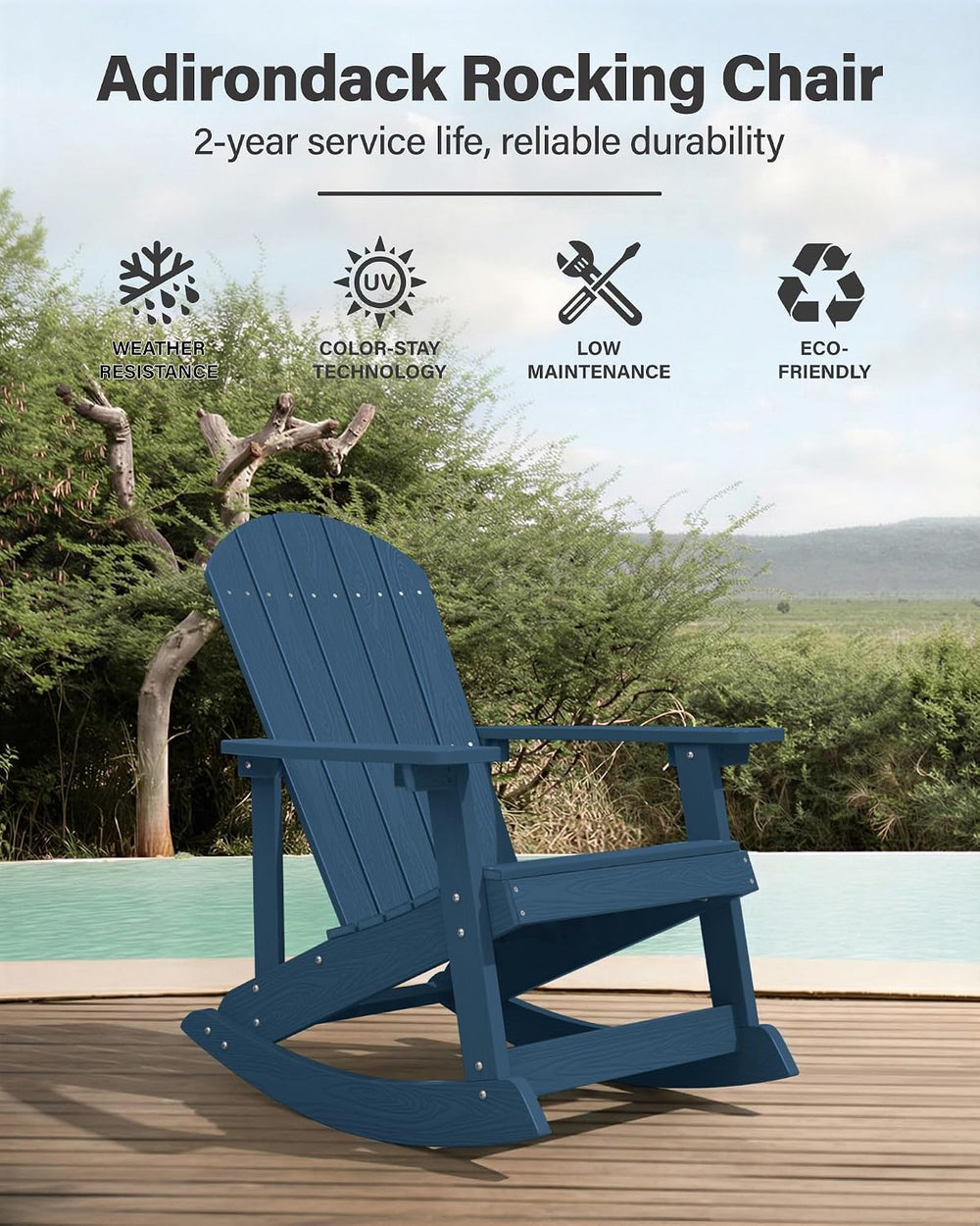 YEFU Outdoor Rocking Chair Set of 2,Adirondack Rocking Chair,Patio Rocker Cha...