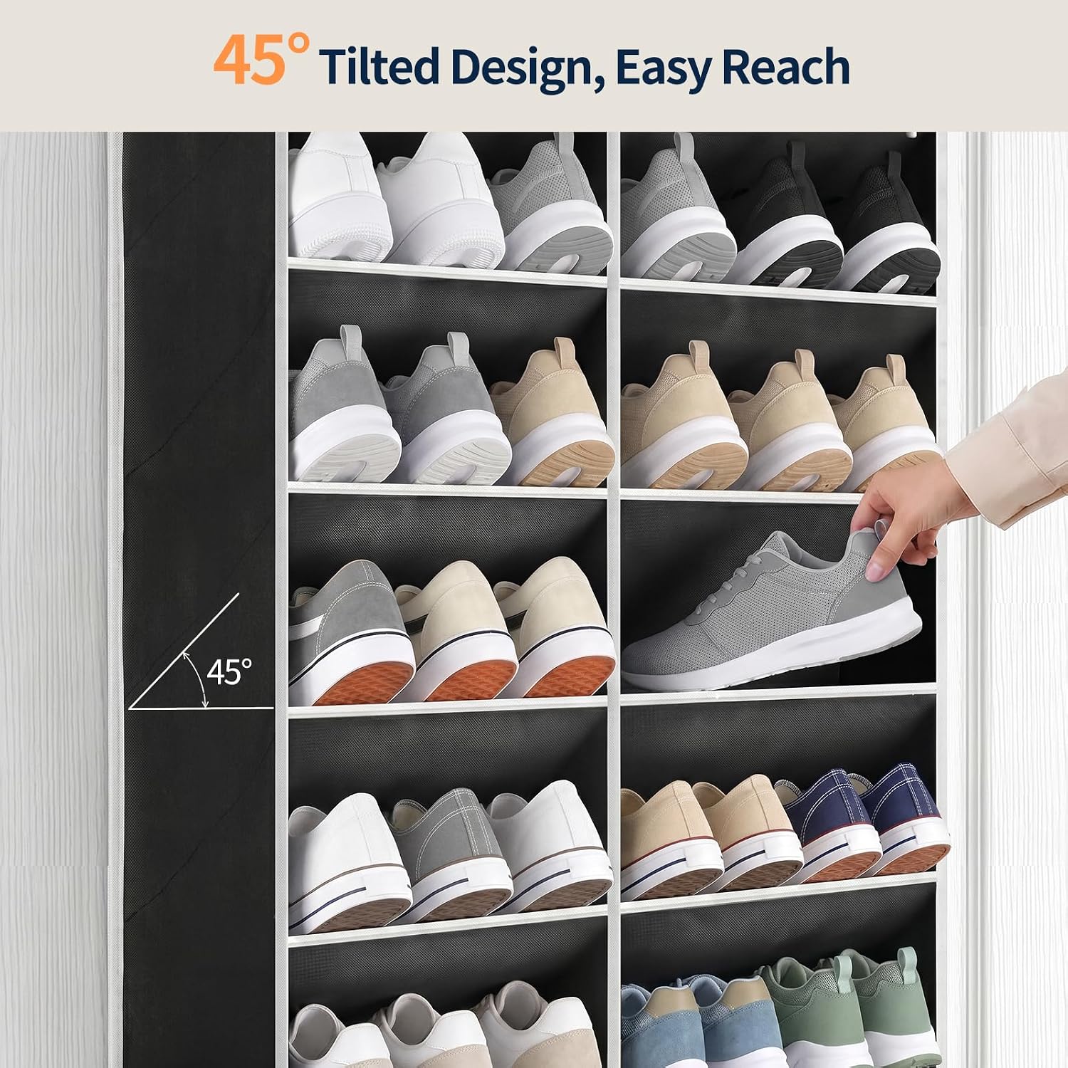 Yecaye 30 Pairs Over the Door Shoe Organizer, Large Capacity Hanging Shoe Rack for Door Hanger with Deep Pockets, Heavy Duty 10 Tier Shoe Holder for Sneakers Boots Heels College Dorm Essentials, Black