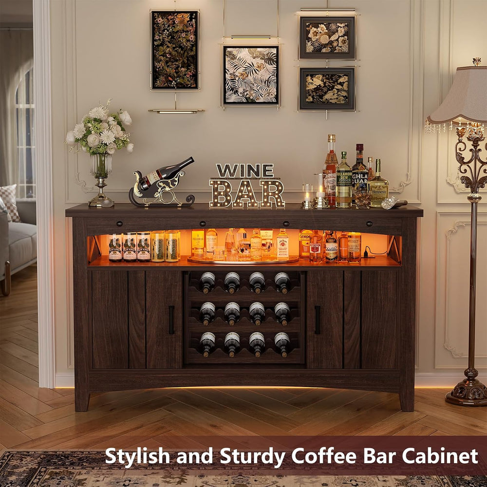 Farmhouse Coffee Bar Cabinet, Liquor Cabinet Bar for Home, Wine Bar Cabinet w...