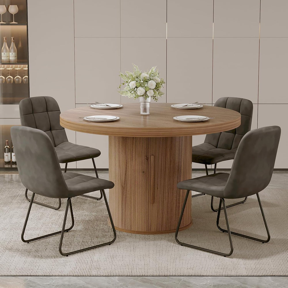 5-Piece Dining Set for Small Spaces 43.3" Round Table & 4 PU Leather...