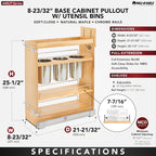 Rev-A-Shelf 8" Pull Out Storage Organizer for Base Kitchen Cabinets w/ Soft-Close, Sliding Shelves for Utilities, Utensils or Spices, 448UT-BCSC-8C