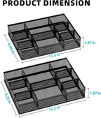 Marbrasse 2 Pack Desk Drawer Organizer, Mesh Drawer Organizer Tray with 8 Adjustable Compartments, Desk Organizers and Accessories, 5 Dividers Drawer for Office Supplies, Makeup & Vanity (Black)