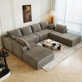 139.4" Modular Sectional Sofa Couch, Oversized U-Shaped Minimalist Couches with 2 Ottomans Chaise and 2 Middle Seats, Modern Deep Seat Cloud Plush Corduroy Sofas Set for Living Room, 8 Seater, Camel